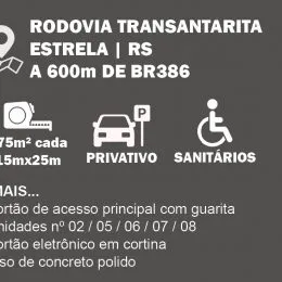 Foto do portão de acesso principal com guarita e portão eletrônico em cortina de concreto polido.