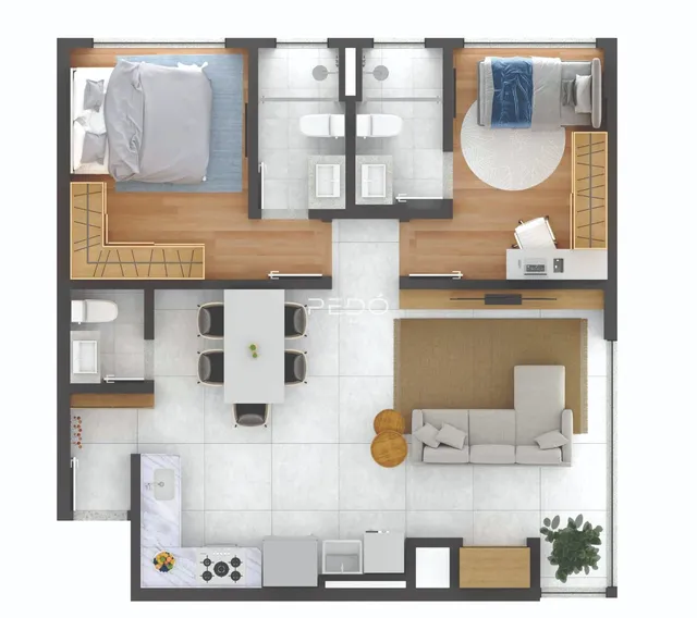 Esta é a planta baixa de um apartamento moderno em Lajeado.