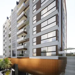 Fachada de um prédio residencial moderno em Lajeado, Brasil.