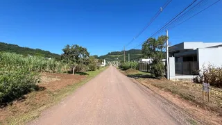 Uma estrada de terra leva a uma propriedade com vegetação ao redor.