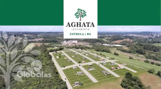 Vista aérea de um loteamento rural com diversas parcelas de terra no Brasil.