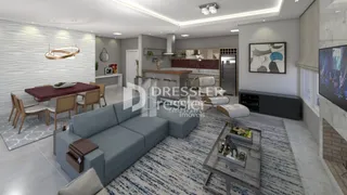 Sala de estar moderna com sofá cinza e piso claro.