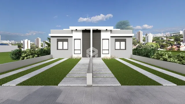 Fachada moderna de uma casa em Lajeado, Brasil, com jardim frontal.