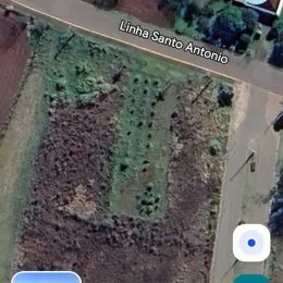 Vista aérea de um terreno com vegetação ao lado de uma estrada.