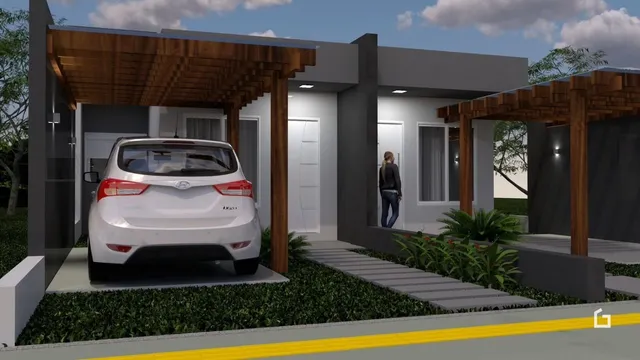 Fachada de uma residência em Lajeado, Brasil, com garagem coberta.