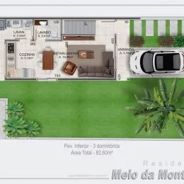 Planta baixa mostrando a distribuição dos cômodos de uma residência em Lajeado.