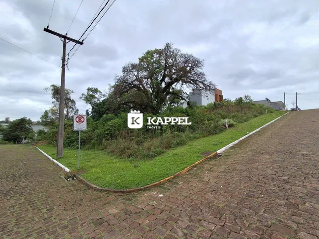 Vista externa de uma rua com gramado e árvores em Lajeado, Brasil.