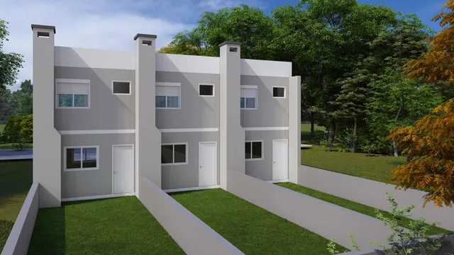 Fachada de uma casa moderna de dois andares com jardim verde.