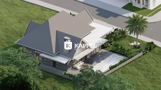 Vista aérea da fachada de uma casa em Lajeado, Brasil, com área externa e piscina.