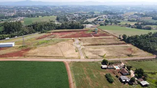 Vista aérea de terras agrícolas no campo.