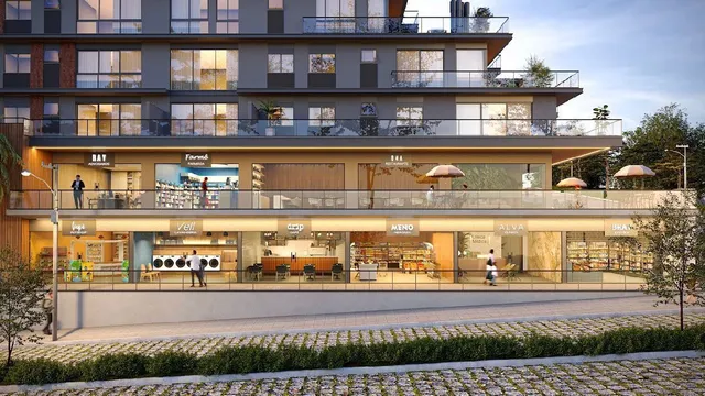 Fachada de um prédio residencial moderno com terraços em Lajeado, Brasil.