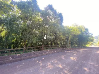 Vista da propriedade com vegetação e estrada no entorno.