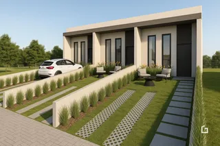 Renderização da fachada de uma casa moderna em Lajeado, Brasil.
