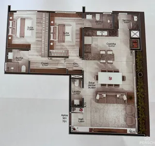 Planta baixa de um apartamento em Lajeado, Brasil, mostrando a distribuição dos cômodos.