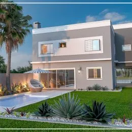 Fachada moderna de uma residência em Lajeado, Brasil, com jardim frontal.