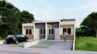 Fachada moderna de uma casa em Lajeado, Brasil.