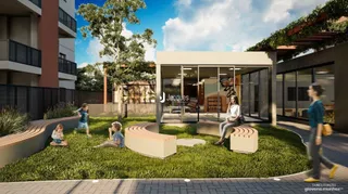 Fachada de uma casa moderna com jardim.