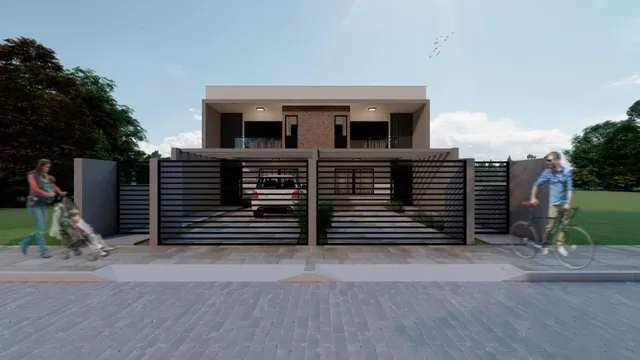 Fachada moderna de uma residência com revestimento horizontal em Lajeado.