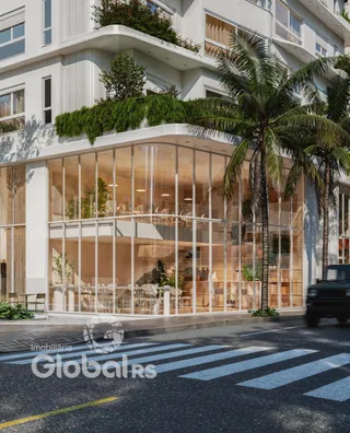 Fachada moderna de um edifício com grandes janelas de vidro em Lajeado.