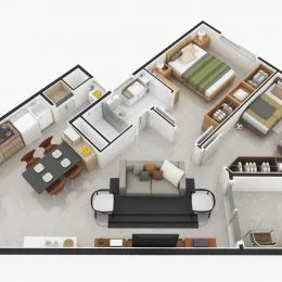 Sala de estar com sofá e lareira em um imóvel.