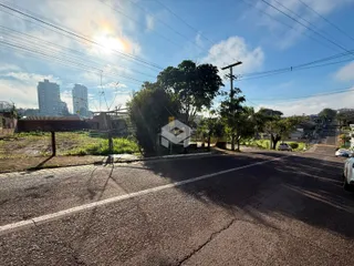 Vista da rua com árvores e edifícios ao fundo