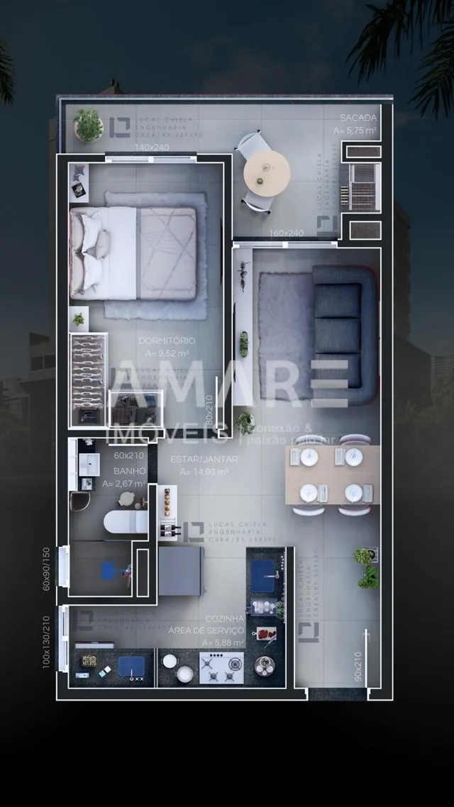 Apartamento com 1 dormitório, foto 2