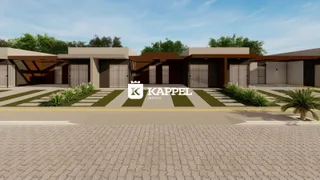 Fachada de uma casa moderna com garagem e paisagismo.