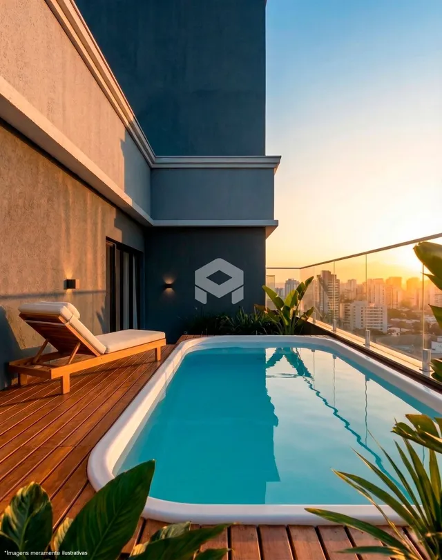 Vista da piscina externa com vista para a cidade em Lajeado.