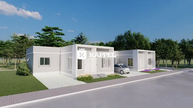 Fachada de uma residência moderna com paisagismo em Lajeado, Brasil.