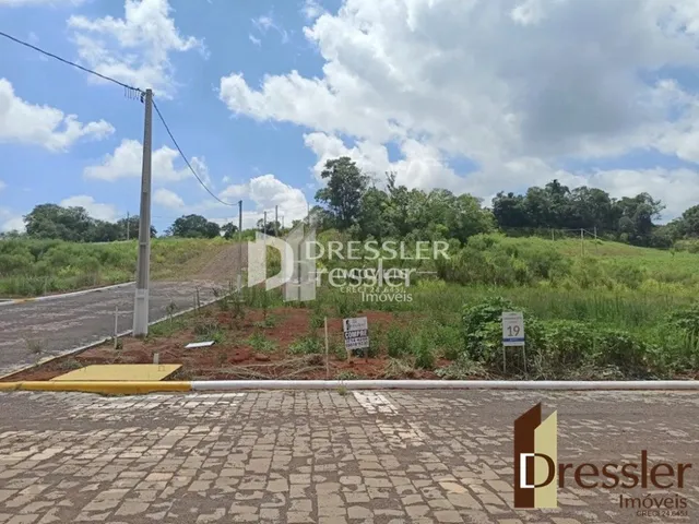 Vista externa da propriedade com vegetação e área pavimentada na frente.