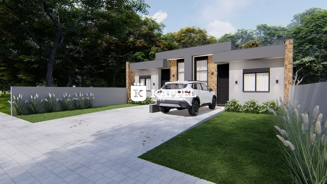 Fachada de uma casa moderna com paisagismo em Lajeado, Brasil.