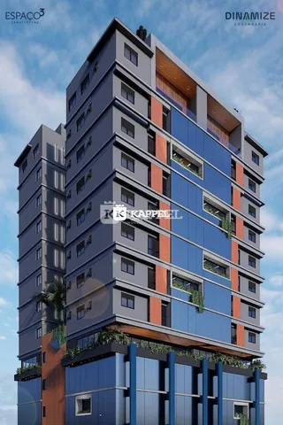 Renderização da fachada de um edifício moderno em Lajeado, Brasil.