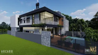 Fachada moderna de uma casa em Lajeado, Brasil, com área externa e piscina.