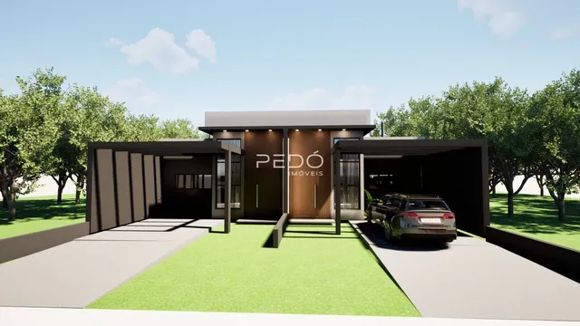 Fachada de uma casa moderna em um ambiente verde.