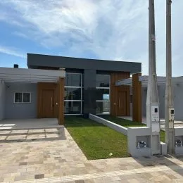 Foto da fachada moderna de uma residência em Lajeado, Brasil.