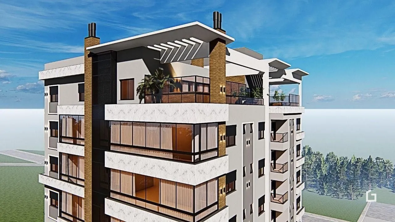 Fachada de um prédio residencial moderno em Lajeado, Brasil.