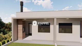 Fachada de uma casa moderna com acabamento claro em Lajeado, Brasil.