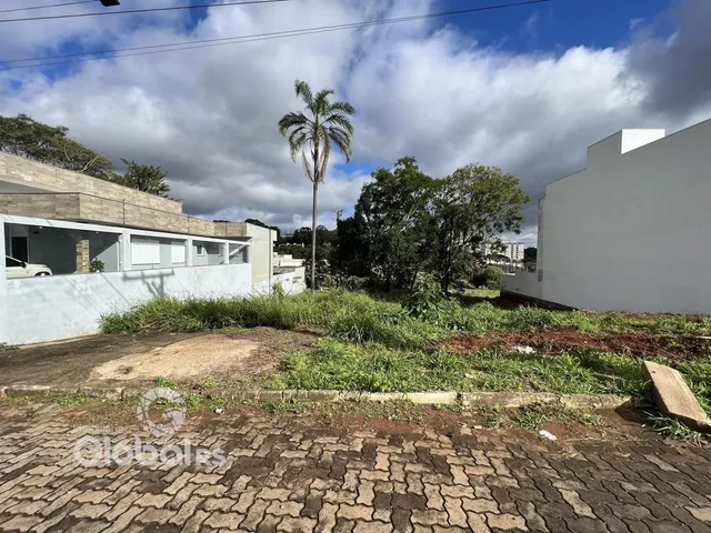Vista externa de uma propriedade com vegetação densa e muro branco.