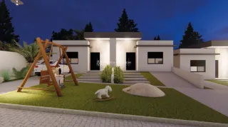 Foto da fachada de uma casa moderna com paisagismo em Lajeado, Brasil.
