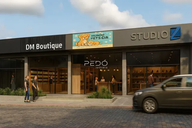Fachada de um estabelecimento comercial em Lajeado, Brasil, com vitrines de vidro.