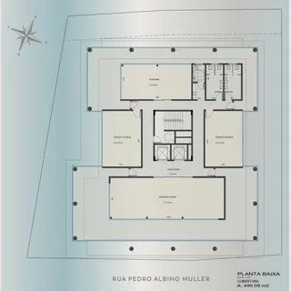 Planta baixa da residência na Rua Pedro Albino Muller, mostrando o layout dos cômodos.