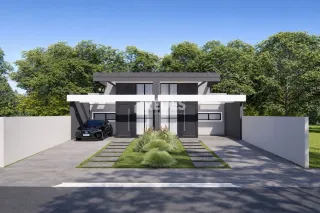 Fachada moderna de uma residência em Lajeado, Brasil.