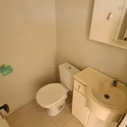Foto de um vaso sanitário branco em um ambiente interno.