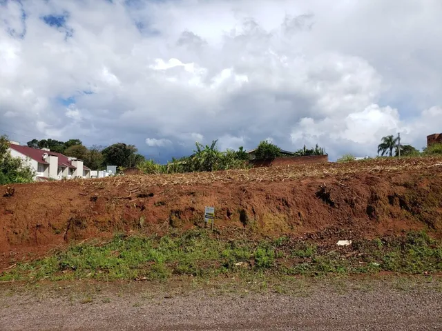 Vista de um terreno com terra vermelha e vegetação rasteira.