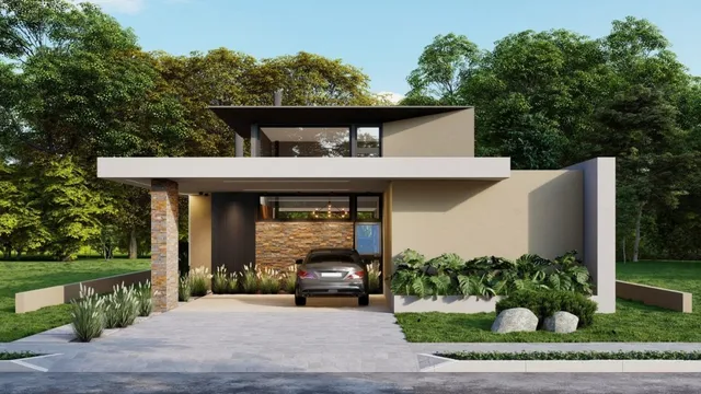 Fachada moderna de uma residência em Lajeado com paisagismo frontal.