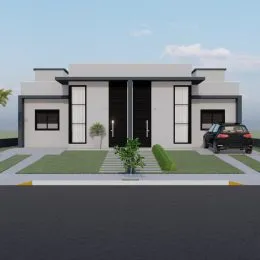Fachada moderna de uma residência em Lajeado, Brasil, com jardim frontal.