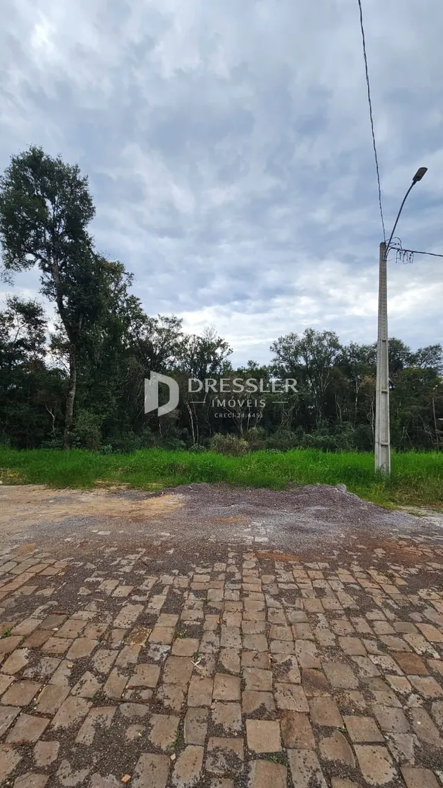 Vista externa de uma propriedade com área pavimentada e vegetação ao fundo.