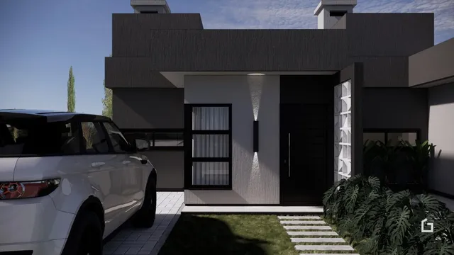 Fachada de uma residência moderna em Lajeado, Brasil.