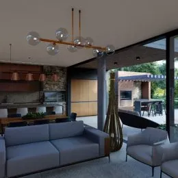 Sala de estar com sofá e lareira em ambiente interno.