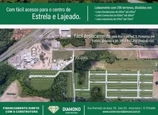 Vista aérea de um terreno com lotes na região de Lajeado, Brasil.